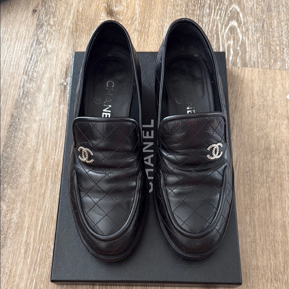 Chanel Black Quilted Loafers